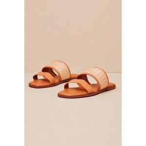Lulus Tazmynn Tan Multi Raffia Slide Sandals Brown - Size 7